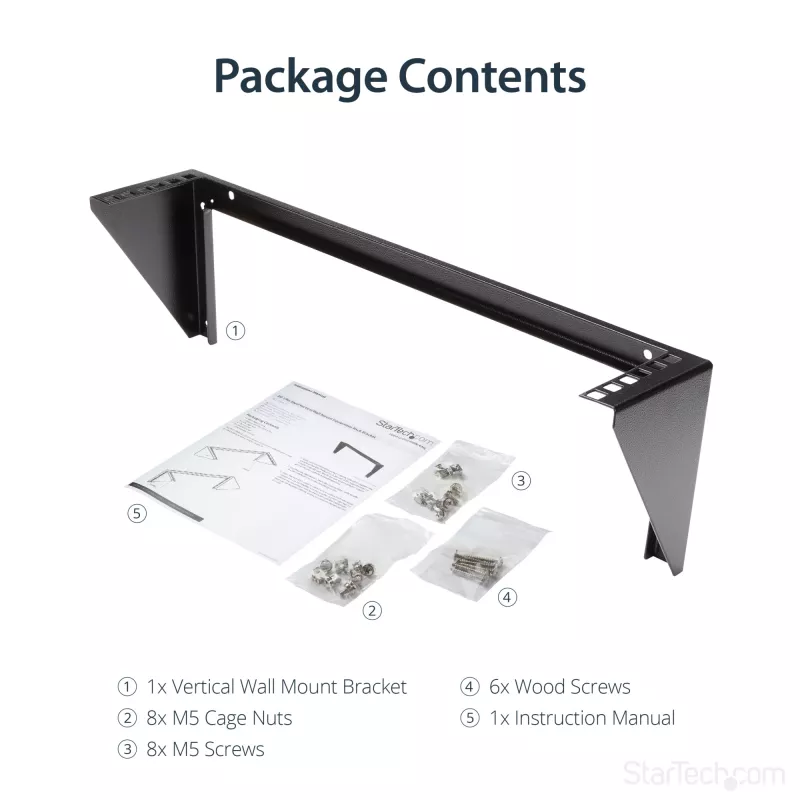 Suporte de parede vertical StarTech.com 2U 19 polegadas para equipamentos em aço