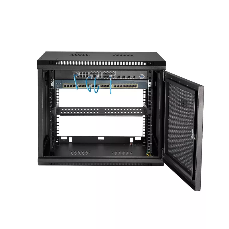 Armário de rede de montagem na parede StarTech.com 4 postes 9U com prateleira 1U, rack de servidor de parede 19 polegadas para equipamentos de dados/AV/eletrónica/informática, caixa de rack ventilada pequena