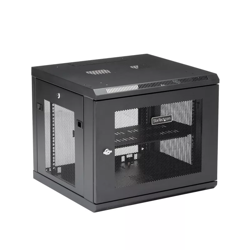 Armário de rede de montagem na parede StarTech.com 4 postes 9U com prateleira 1U, rack de servidor de parede 19 polegadas para equipamentos de dados/AV/eletrónica/informática, caixa de rack ventilada pequena