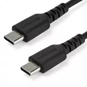 Cabo de carregamento USB-C StarTech.com 1m – cabo robusto de carregamento rápido e sincronização USB 2.0 Type-C para USB-C para portátil – revestimento TPE fibra de aramida M/M 60W preto – Samsung S10 S20 iPad Pro MS Surface