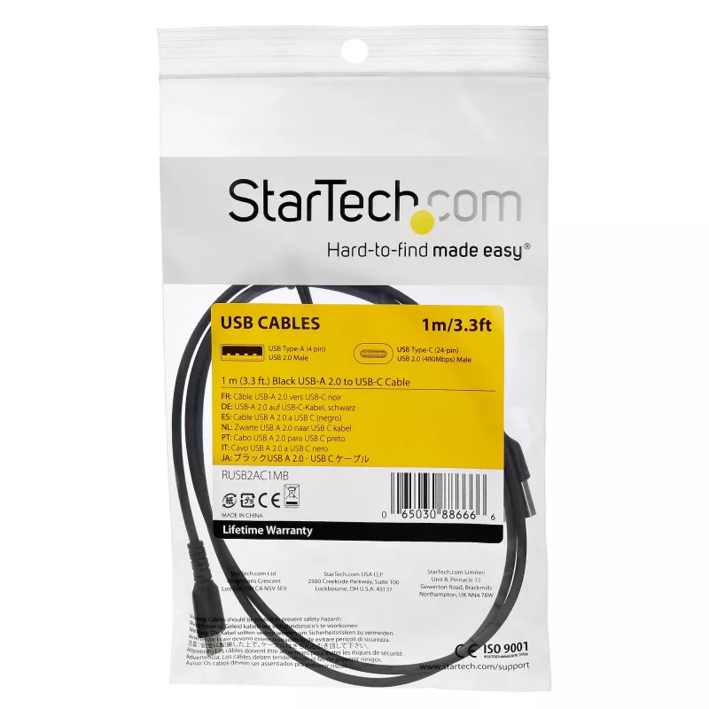 Cabo de carregamento USB-C StarTech.com 1m – cabo robusto de carregamento rápido e sincronização USB 2.0 Type-C para USB-C para portátil – revestimento TPE fibra de aramida M/M 60W preto – Samsung S10 S20 iPad Pro MS Surface