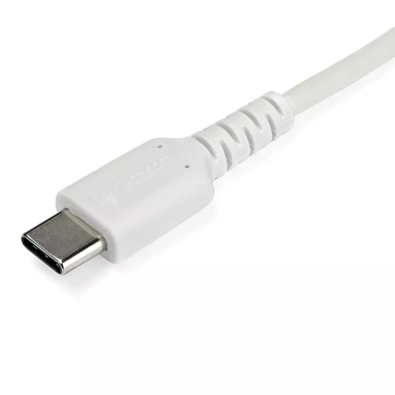 Cabo de carregamento USB-C StarTech.com 1m – cabo robusto de carregamento rápido e sincronização USB 2.0 Type-C para USB-C para portátil – revestimento TPE fibra de aramida M/M 60W branco – Samsung S10 S20 iPad Pro MS Surface