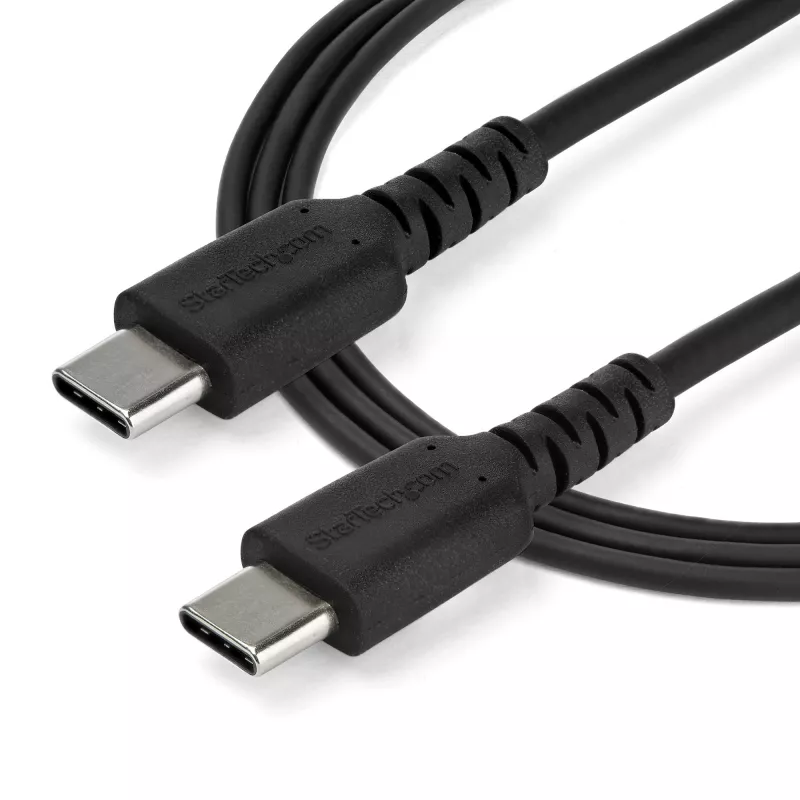 Cabo de carregamento USB-C StarTech.com 2m – cabo robusto de carregamento rápido e sincronização USB 2.0 Type-C para USB-C para portátil – revestimento TPE fibra de aramida M/M 60W preto – Samsung S10 S20 iPad Pro MS Surface