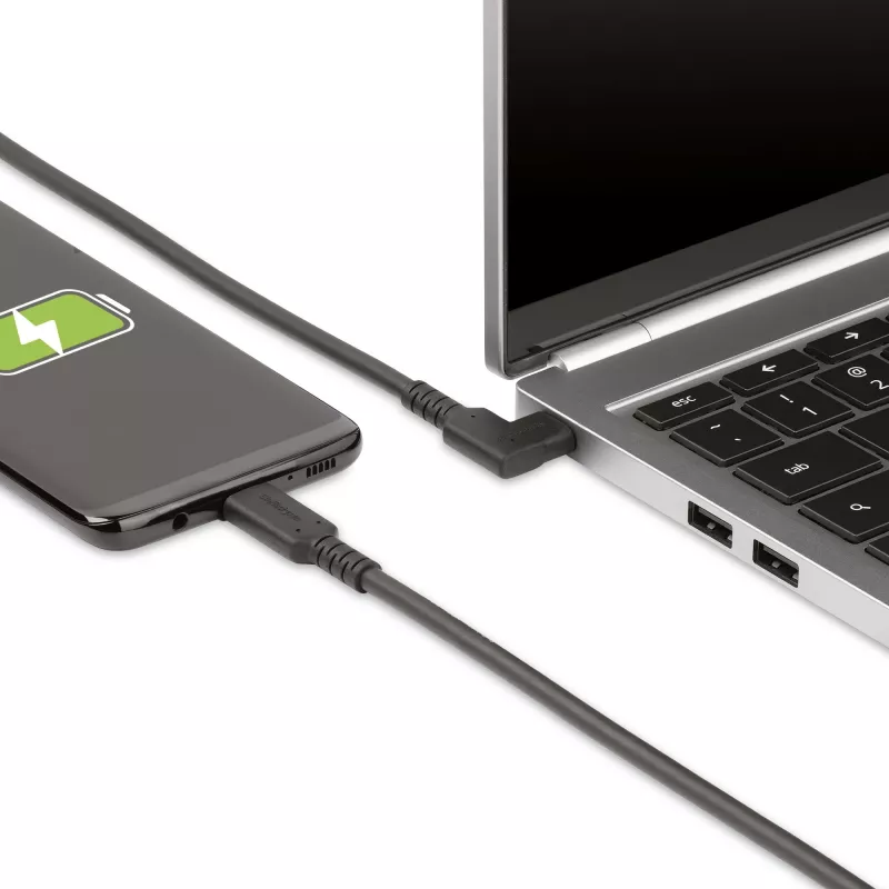Cabo USB-C StarTech.com 2m, angular, USB 5Gbps, 100W (5A) Power Delivery, 4K 60Hz DP Alt Mode, cabo USB-C robusto – compatível com Thunderbolt