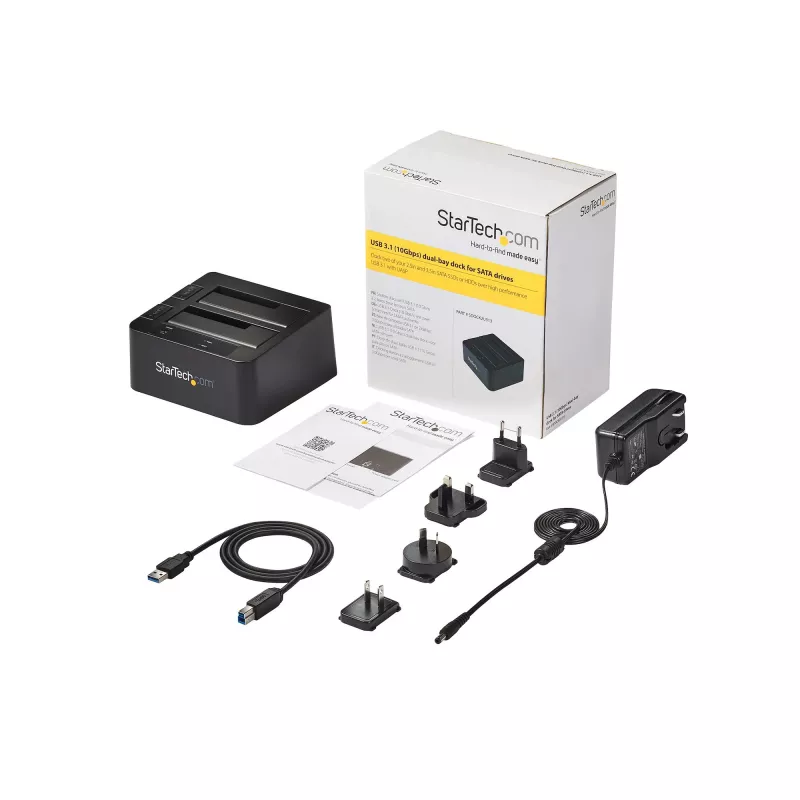 Docking station para disco rígido USB 3.2 Gen 2 para SATA StarTech.com de duas baías, dock para disco rígido USB 10Gbps, docking station externa para SSD/HDD SATA I/II/III de 2,5/3,5 polegadas, inserção de disco rígido hot-swap, carregamento superior