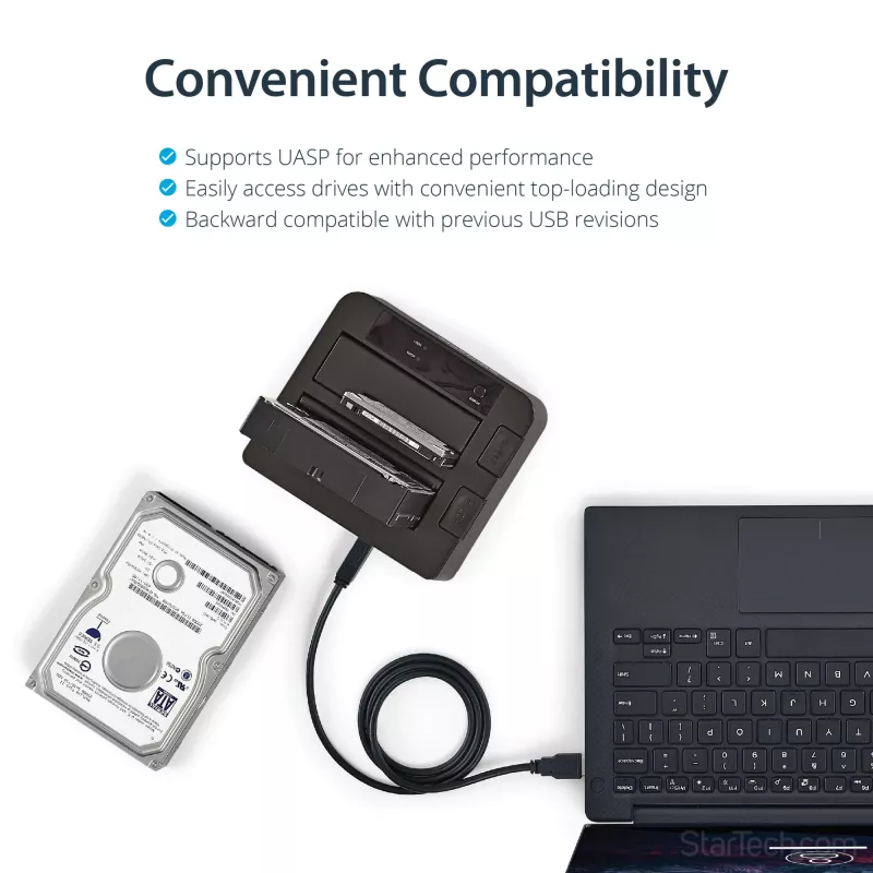 Docking station para disco rígido USB 3.2 Gen 2 para SATA StarTech.com de duas baías, dock para disco rígido USB 10Gbps, docking station externa para SSD/HDD SATA I/II/III de 2,5/3,5 polegadas, inserção de disco rígido hot-swap, carregamento superior
