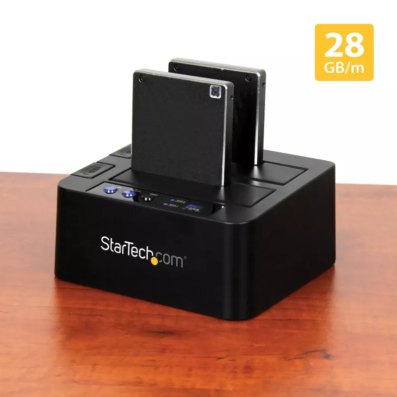 Duplicador de discos rígidos autónomo StarTech.com, clonador/copiador HDD/SSD de duas baías, docking station USB 3.1 (10 Gbit/s) para SATA III HDD/SSD, dock duplicador de discos rígidos, clonador de discos rígidos