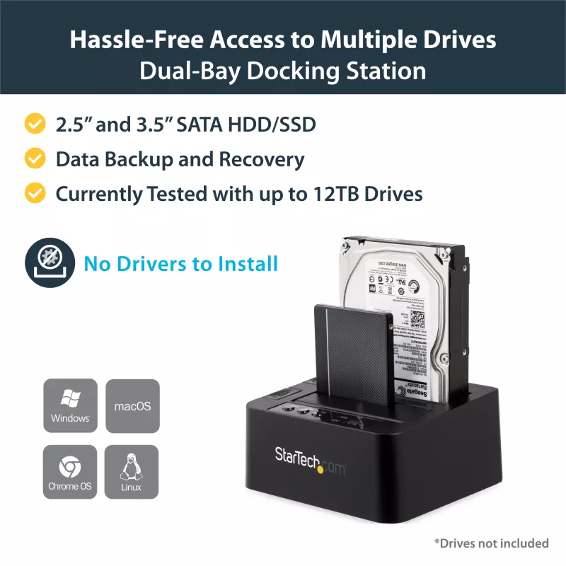 Duplicador de discos rígidos autónomo StarTech.com, clonador/copiador HDD/SSD de duas baías, docking station USB 3.1 (10 Gbit/s) para SATA III HDD/SSD, dock duplicador de discos rígidos, clonador de discos rígidos