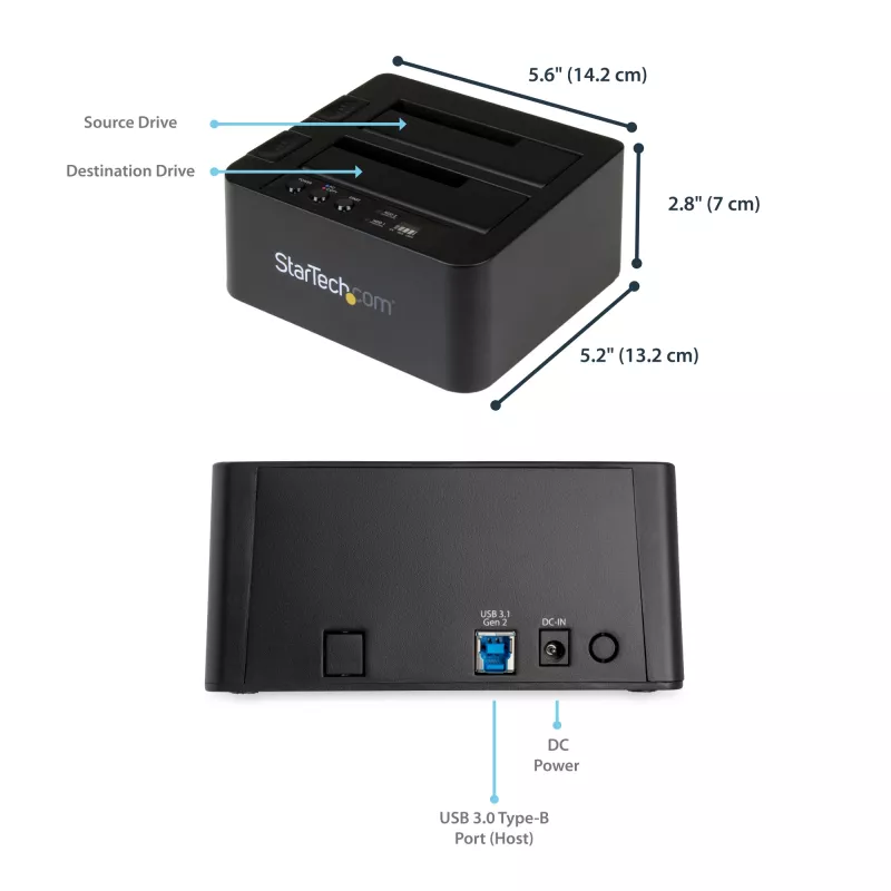 Duplicador de discos rígidos autónomo StarTech.com, clonador/copiador HDD/SSD de duas baías, docking station USB 3.1 (10 Gbit/s) para SATA III HDD/SSD, dock duplicador de discos rígidos, clonador de discos rígidos