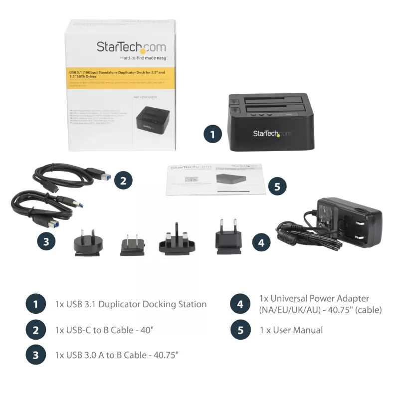Duplicador de discos rígidos autónomo StarTech.com, clonador/copiador HDD/SSD de duas baías, docking station USB 3.1 (10 Gbit/s) para SATA III HDD/SSD, dock duplicador de discos rígidos, clonador de discos rígidos