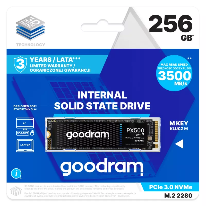 Unidade de estado sólido interna Goodram PX500 GEN.3 SSDPR-PX500-256-80-G3 256 GB M.2 PCI Express 3.0 NVMe 3D NAND