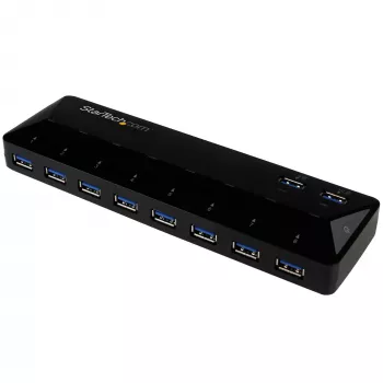 Hub USB 3.0 StarTech.com 10 portas com portas de carregamento e sincronização – 2 portas de 1,5 A~Hub USB 3.0 10 portas com portas de carregamento e sincronização – 5 Gbit/s – 2 portas de 1,5 A