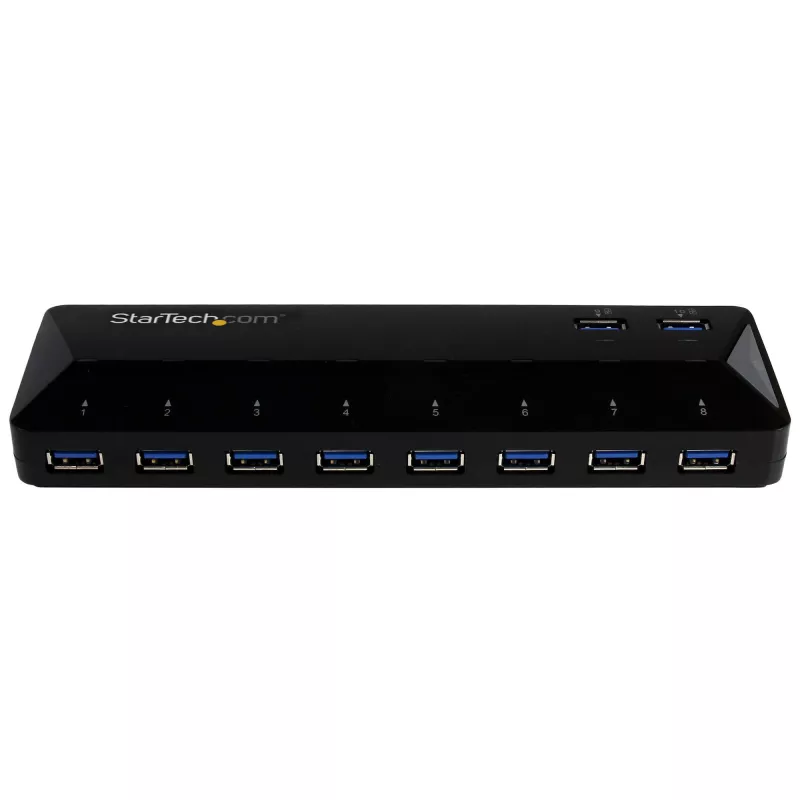 Hub USB 3.0 StarTech.com 10 portas com portas de carregamento e sincronização – 2 portas de 1,5 A~Hub USB 3.0 10 portas com portas de carregamento e sincronização – 5 Gbit/s – 2 portas de 1,5 A