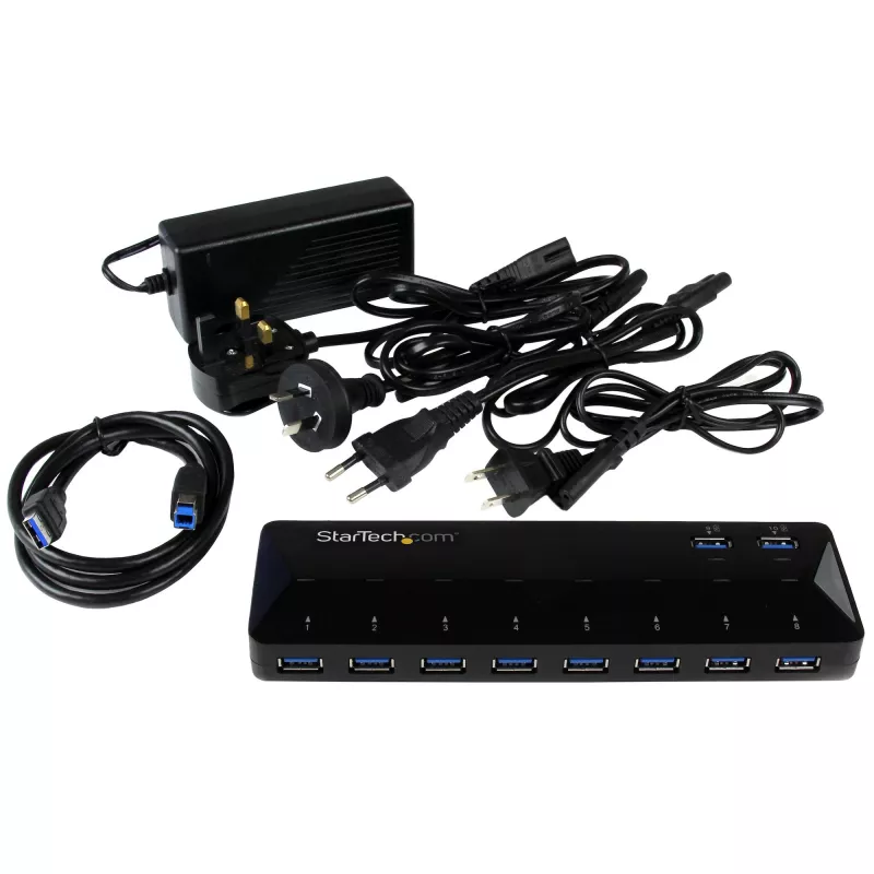 Hub USB 3.0 StarTech.com 10 portas com portas de carregamento e sincronização – 2 portas de 1,5 A~Hub USB 3.0 10 portas com portas de carregamento e sincronização – 5 Gbit/s – 2 portas de 1,5 A