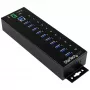 Hub USB 3.0 industrial StarTech.com 10 portas – proteção ESD e contra sobretensão~Hub USB 3.0 10 portas – 5 Gbit/s – Hub USB-A industrial em metal com proteção ESD e contra sobretensão – Montagem em calha DIN, parede ou mesa – Hub de expansão USB compatível com TAA