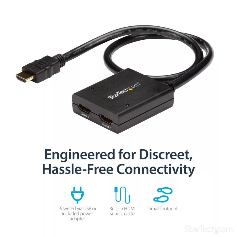 Splitter de vídeo HDMI 4K StarTech.com 2 portas – Splitter HDMI 1x2 – Alimentação por USB ou fonte de alimentação – 4K 30 Hz