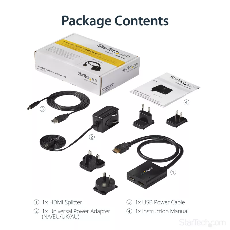 Splitter de vídeo HDMI 4K StarTech.com 2 portas – Splitter HDMI 1x2 – Alimentação por USB ou fonte de alimentação – 4K 30 Hz