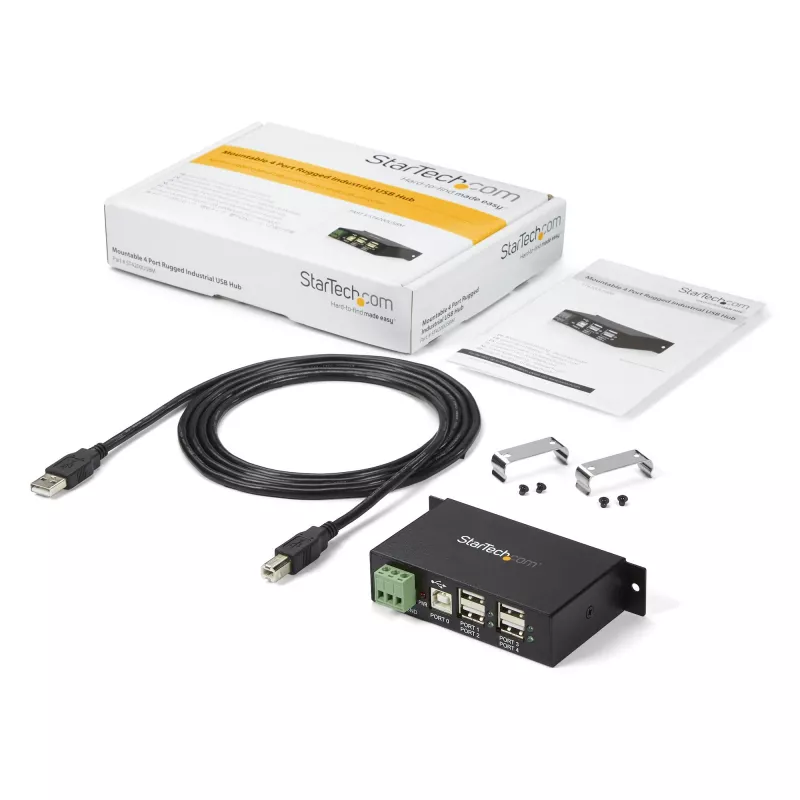 Hub USB 2.0 StarTech.com 4 portas - Hub USB-A industrial em metal - Montagem em calha DIN, parede ou mesa - Hub de dados USB - Hub de expansão USB compatível com TAA