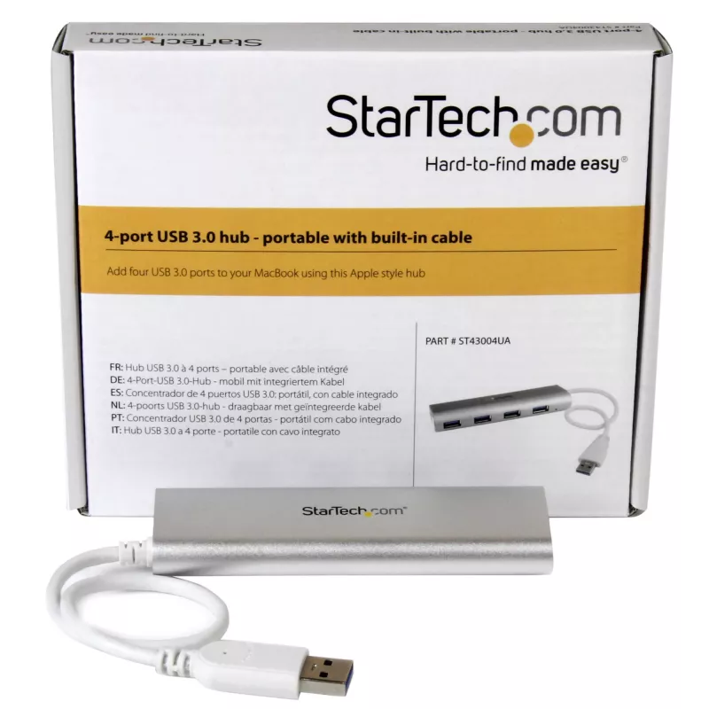Hub USB StarTech.com 4 portas, USB A para 4 portas USB-A, USB 5 Gbit/s, design robusto, alimentado por bus, hub USB 3.0 portátil para portátil