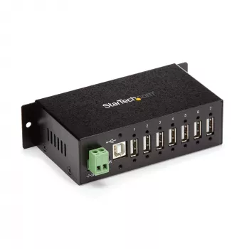 StarTech.com hub USB 2.0 de 7 portas – hub USB-A industrial em metal com proteção ESD e proteção contra sobretensão de 350W – montagem em calha DIN, parede ou mesa – hub expansor USB compatível com TAA