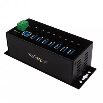StarTech.com hub USB 3.0 industrial de 7 portas com proteção ESD~hub USB 3.0 de 7 portas (5Gbps) - hub USB-A industrial em metal com proteção ESD e proteção contra sobretensão de 350W - montagem em calha DIN, parede ou mesa - hub expansor USB compatível com TAA
