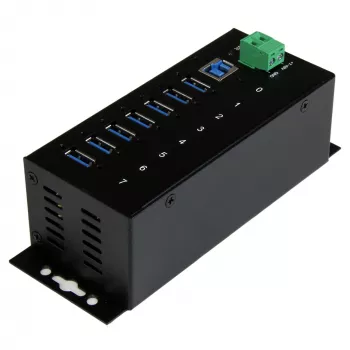 StarTech.com hub USB 3.0 industrial de 7 portas com proteção ESD~hub USB 3.0 de 7 portas (5Gbps) - hub USB-A industrial em metal com proteção ESD e proteção contra sobretensão de 350W - montagem em calha DIN, parede ou mesa - hub expansor USB compatível com TAA