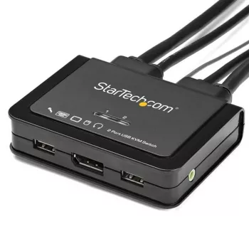 Switch KVM DisplayPort StarTech.com 2 portas – 4K 60 Hz – Switch KVM DP 1.2 USB UHD compacto de dupla porta para secretária com cabos de 1,2 m e áudio – Alimentado por bus e comutação remota – MacBook ThinkPad