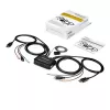 Switch KVM DisplayPort StarTech.com 2 portas – 4K 60 Hz – Switch KVM DP 1.2 USB UHD compacto de dupla porta para secretária com cabos de 1,2 m e áudio – Alimentado por bus e comutação remota – MacBook ThinkPad