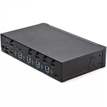 Switch KVM HDMI StarTech.com 4 portas – Monitor único 4K 60 Hz Ultra HD HDR – Switch KVM HDMI 2.0 para secretária com hub USB 3.0 de 2 portas (5 Gbit/s) e 4x USB 2.0 HID, áudio – Comutação por teclas de atalho – TAA