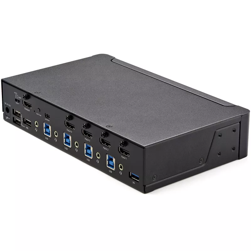 Switch KVM HDMI StarTech.com 4 portas – Monitor único 4K 60 Hz Ultra HD HDR – Switch KVM HDMI 2.0 para secretária com hub USB 3.0 de 2 portas (5 Gbit/s) e 4x USB 2.0 HID, áudio – Comutação por teclas de atalho – TAA