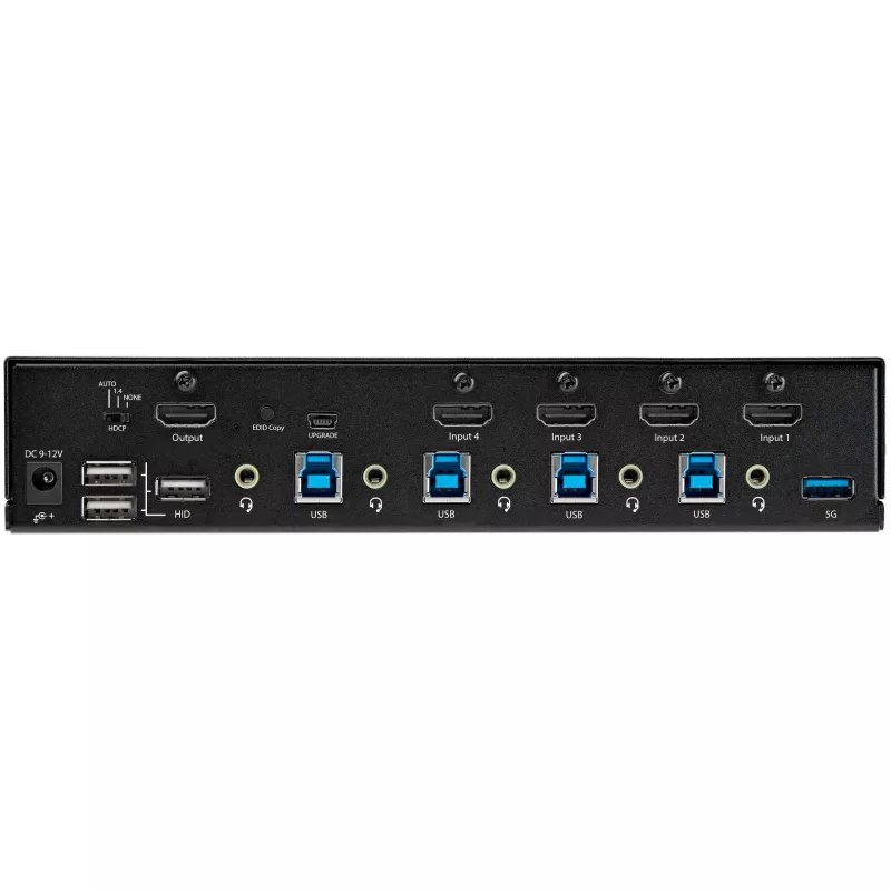 Switch KVM HDMI StarTech.com 4 portas – Monitor único 4K 60 Hz Ultra HD HDR – Switch KVM HDMI 2.0 para secretária com hub USB 3.0 de 2 portas (5 Gbit/s) e 4x USB 2.0 HID, áudio – Comutação por teclas de atalho – TAA