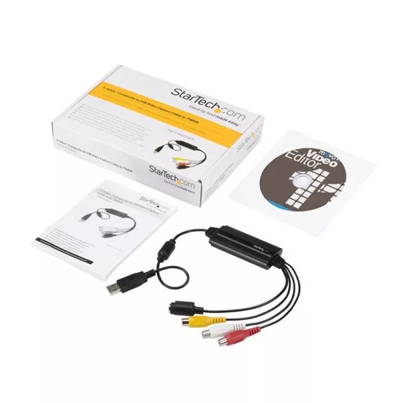 Cabo adaptador de captura de vídeo USB StarTech.com – S-Video/Composite para USB 2.0 cabo de dispositivo de captura de vídeo SD – Suporte TWAIN – Conversor analógico-digital para armazenamento de media – Apenas Windows