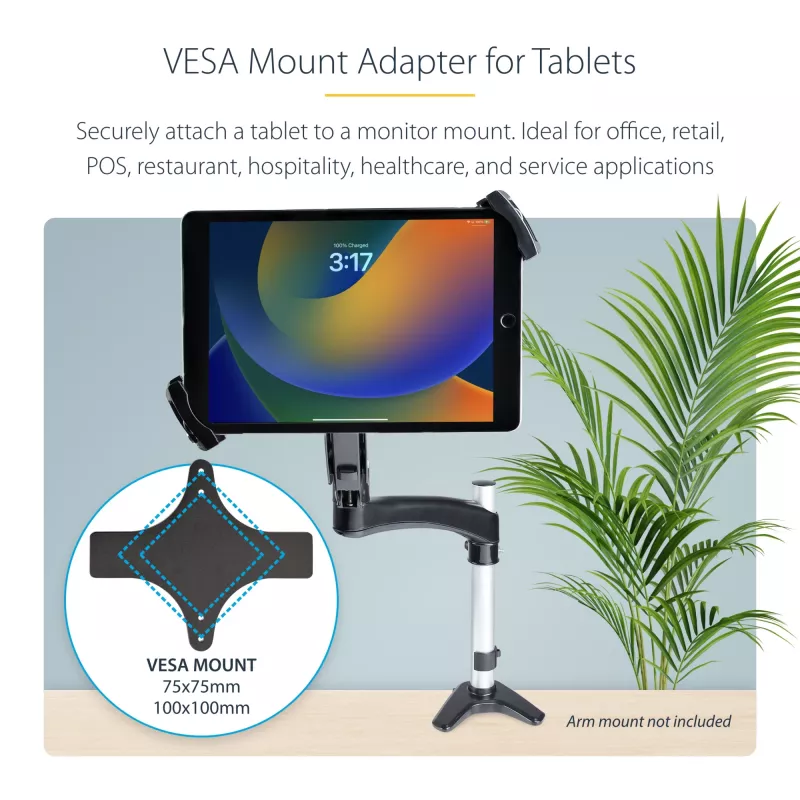 Adaptador de montagem VESA StarTech.com para tablets de 7,9 a 12,5 polegadas – até 2 kg – padrão VESA 75x75/100x100 – suporte VESA universal antirroubo para tablet – suporte seguro para tablet – preto