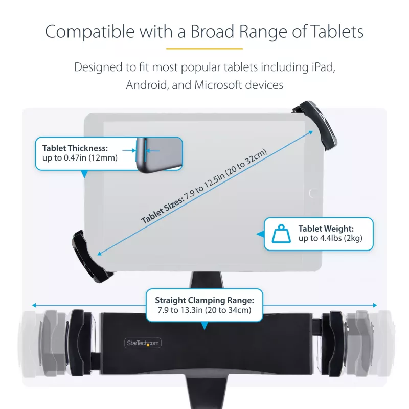 Adaptador de montagem VESA StarTech.com para tablets de 7,9 a 12,5 polegadas – até 2 kg – padrão VESA 75x75/100x100 – suporte VESA universal antirroubo para tablet – suporte seguro para tablet – preto
