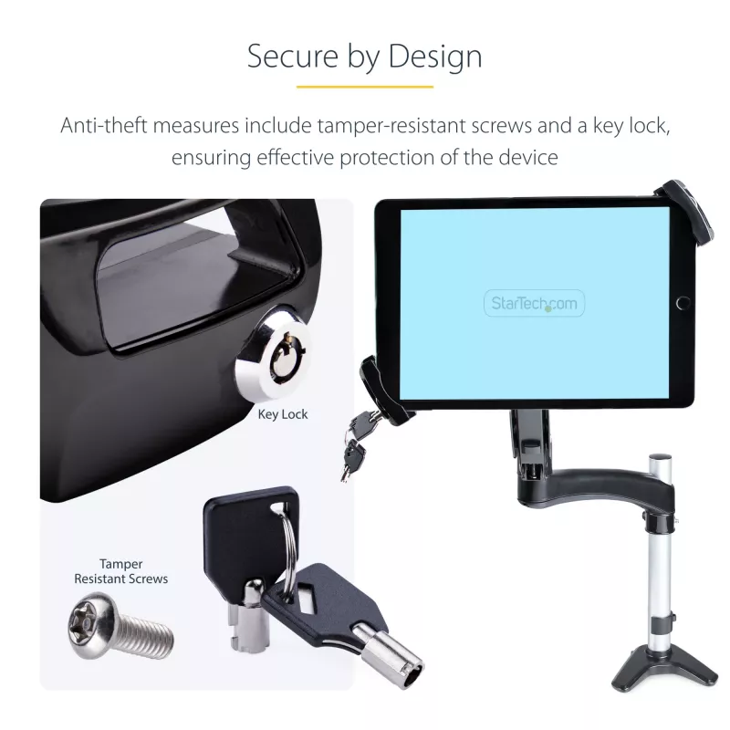 Adaptador de montagem VESA StarTech.com para tablets de 7,9 a 12,5 polegadas – até 2 kg – padrão VESA 75x75/100x100 – suporte VESA universal antirroubo para tablet – suporte seguro para tablet – preto