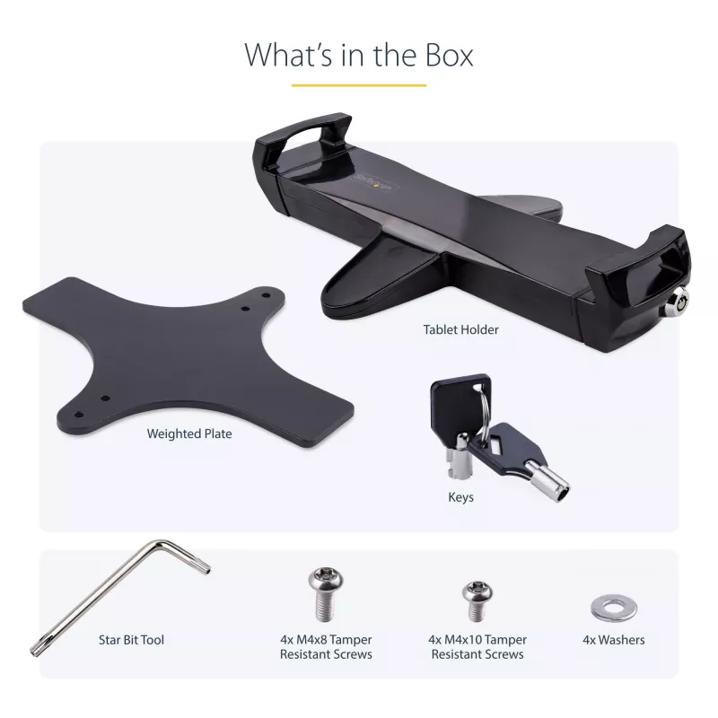Adaptador de montagem VESA StarTech.com para tablets de 7,9 a 12,5 polegadas – até 2 kg – padrão VESA 75x75/100x100 – suporte VESA universal antirroubo para tablet – suporte seguro para tablet – preto