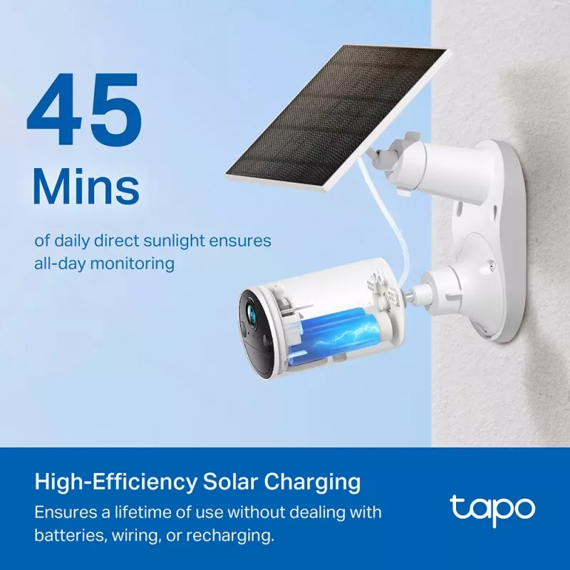 TP-Link Tapo A201 painel solar, 2,5 W, IP65, cabo de 4 m, para câmaras com bateria Tapo
