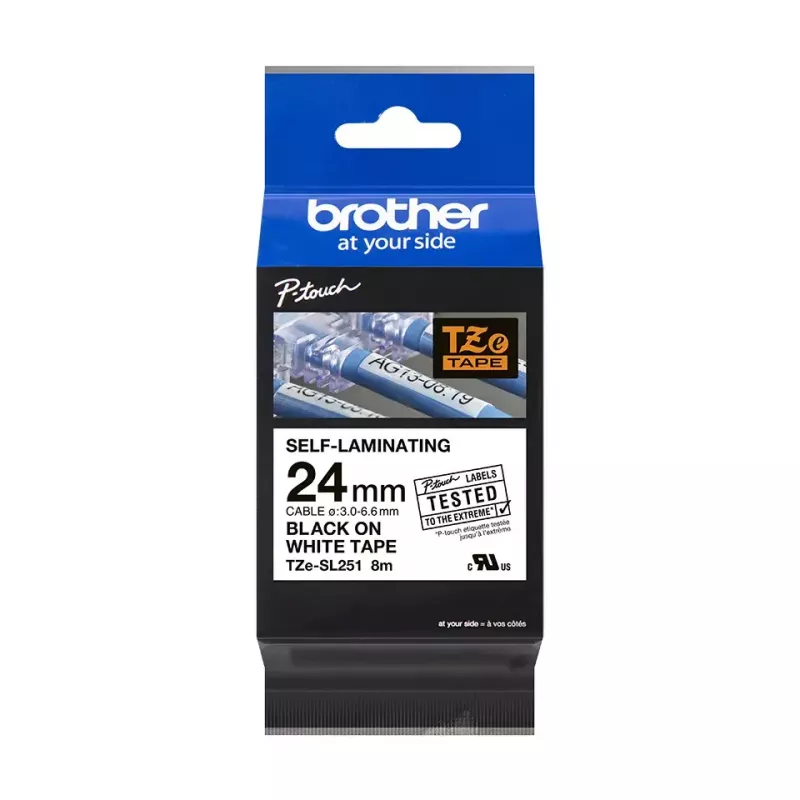 Fita de etiquetar Brother TZESL251 preto sobre branco