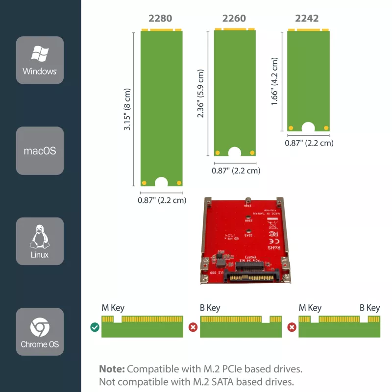 StarTech.com Adaptador host de unidade M.2 para U.2 (SFF-8639) para SSD M.2 PCIe NVMe