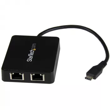 Adaptador StarTech.com USB-C para Ethernet Gigabit duplo com porta USB (Type-A)