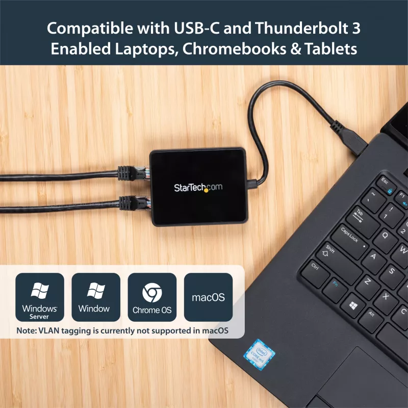 Adaptador StarTech.com USB-C para Ethernet Gigabit duplo com porta USB (Type-A)
