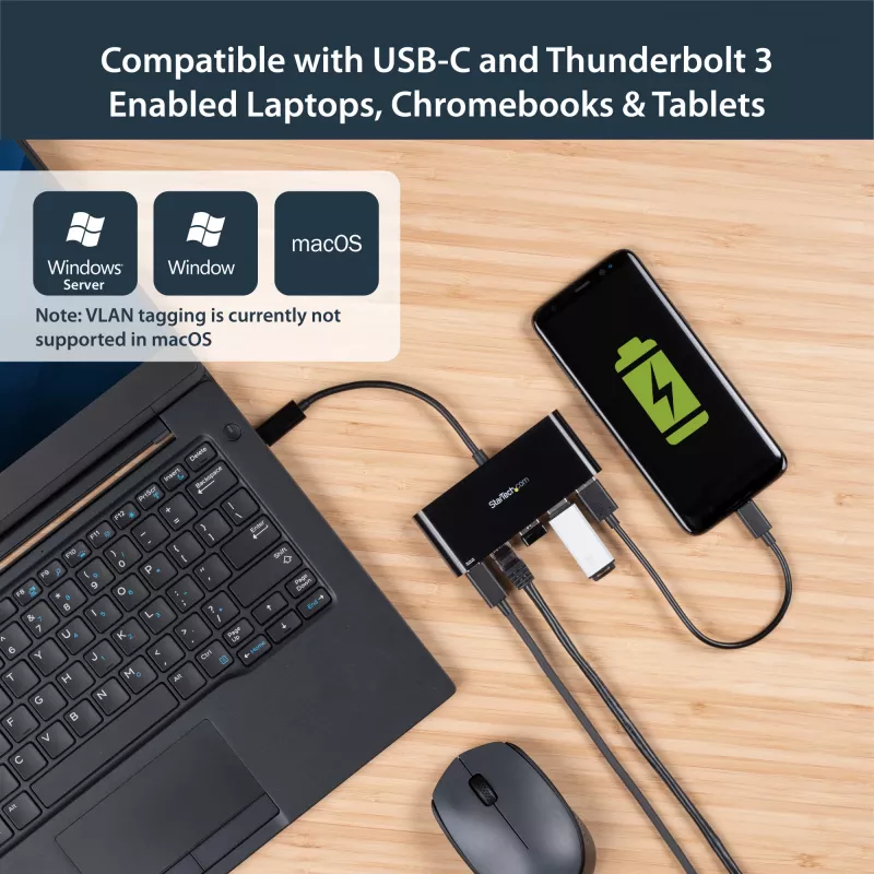Adaptador StarTech.com USB-C para Ethernet com hub USB 3.0 de 3 portas e Power Delivery
