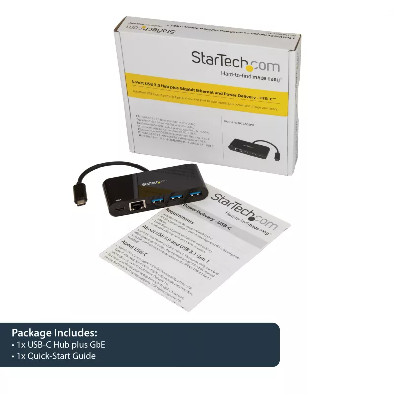 Adaptador StarTech.com USB-C para Ethernet com hub USB 3.0 de 3 portas e Power Delivery