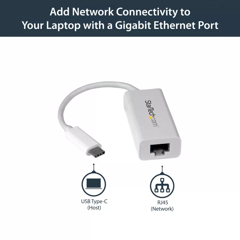 Adaptador de rede StarTech.com USB-C para Gigabit - branco, com fios, USB Type-C, Ethernet, 5000 Mbit/s, branco