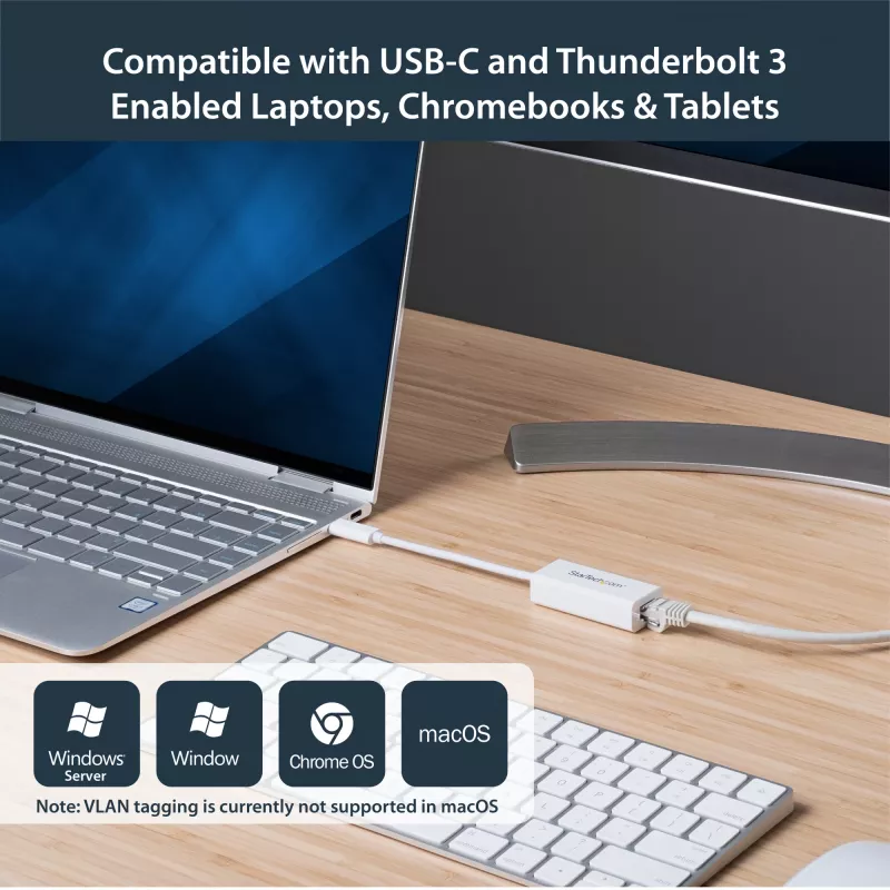 Adaptador de rede StarTech.com USB-C para Gigabit - branco, com fios, USB Type-C, Ethernet, 5000 Mbit/s, branco