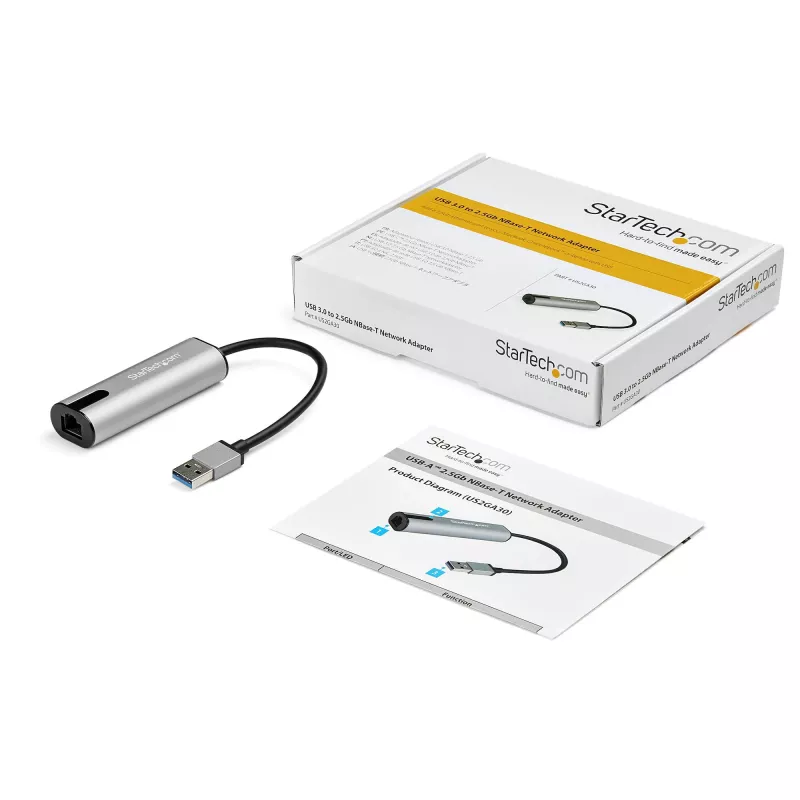 StarTech.com US2GA30 adaptador USB 3.0 Type-A para 2,5 Gigabit Ethernet, NBASE-T, 2.5GBASE-T, RJ45, 10/100/1000/2500 Mbps, preto/cinzento sideral