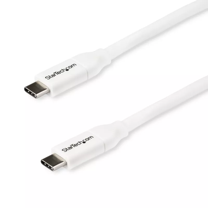 Cabo StarTech.com USB-C para USB-C com 5 A PD – M/M – branco – 2 m – USB 2.0 – certificado USB-IF