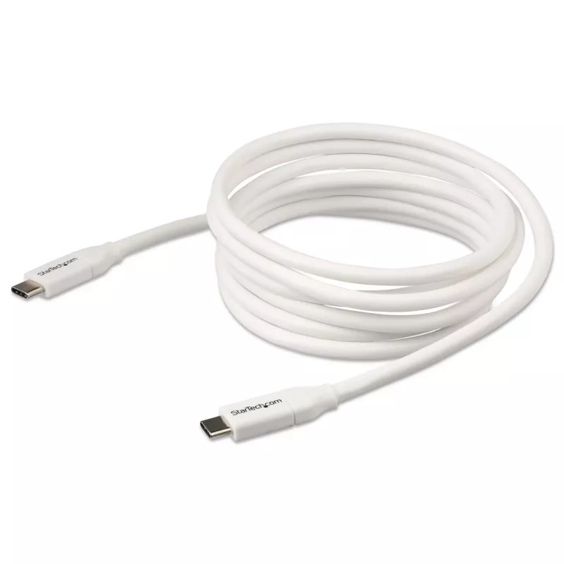 Cabo StarTech.com USB-C para USB-C com 5 A PD – M/M – branco – 2 m – USB 2.0 – certificado USB-IF