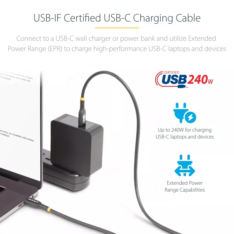 StarTech.com cabo de carregamento USB-C de 1m, cabo USB-C certificado USB-IF, 240W PD EPR, cabo de carregamento USB 2.0 Type-C para portátil, cabo de transferência de dados USB-C, revestimento TPE, M/M
