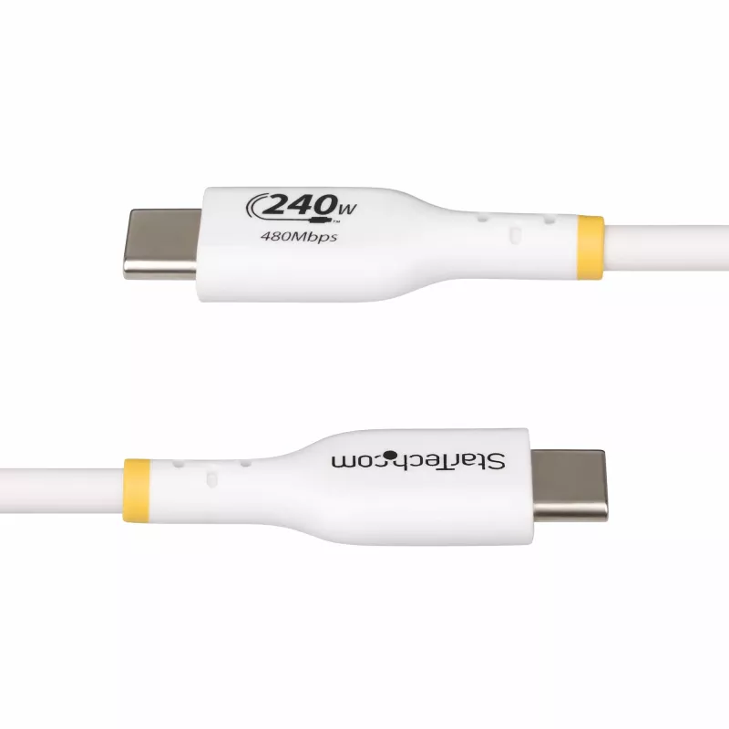 StarTech.com cabo de carregamento USB-C de 2m branco, cabo USB-C certificado USB-IF, 240W PD EPR, cabo de carregamento USB 2.0 Type-C para portátil, cabo de dados USB-C, revestimento TPE